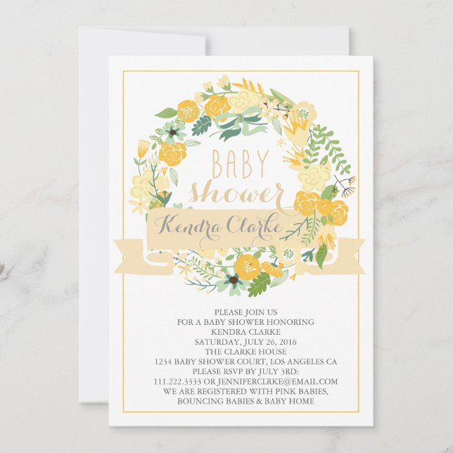 PRETTY FLORAL WREATH | BABY SHOWER INVITATION (Front)