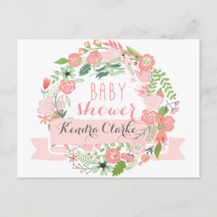 PRETTY FLORAL WREATH BABY SHOWER INVITATION POSTCARD