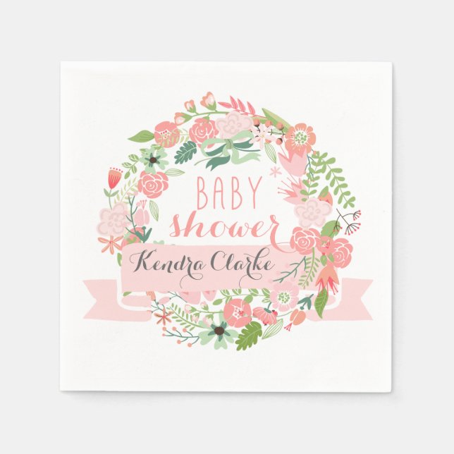 PRETTY FLORAL WREATH BABY SHOWER NAPKINS (Front)