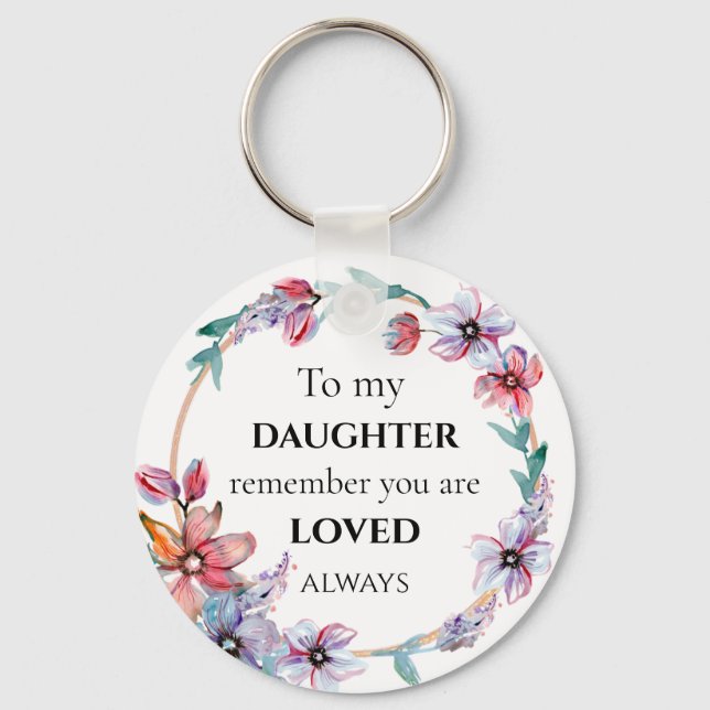 Pretty Floral Wreath Daughter Loved Quote Photo Key Ring (Front)