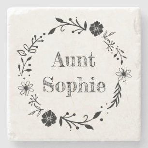 Pretty Floral Wreath Design Stone Coaster