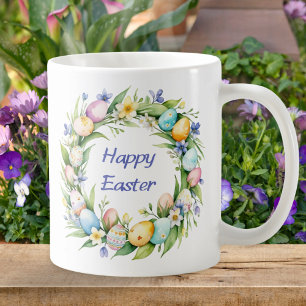 Pretty Floral Wreath Easter Eggs Personalised Coffee Mug