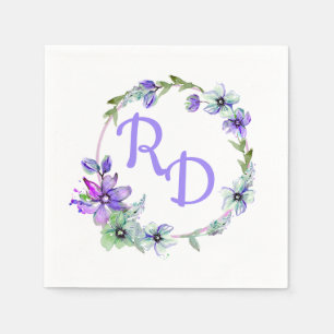 Pretty Floral Wreath Monogrammed Wedding  Napkin