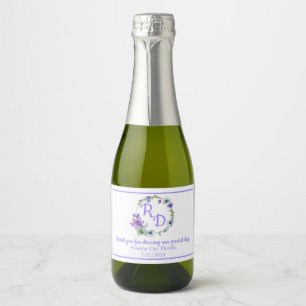 Pretty Floral Wreath Monogrammed Wedding Sparkling Wine Label