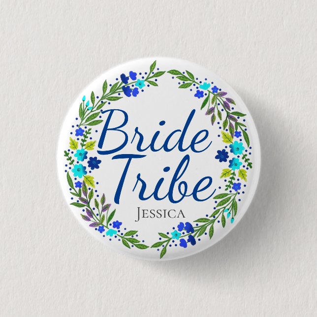 Pretty Floral Wreath Personalised Bride Tribe 3 Cm Round Badge (Front)