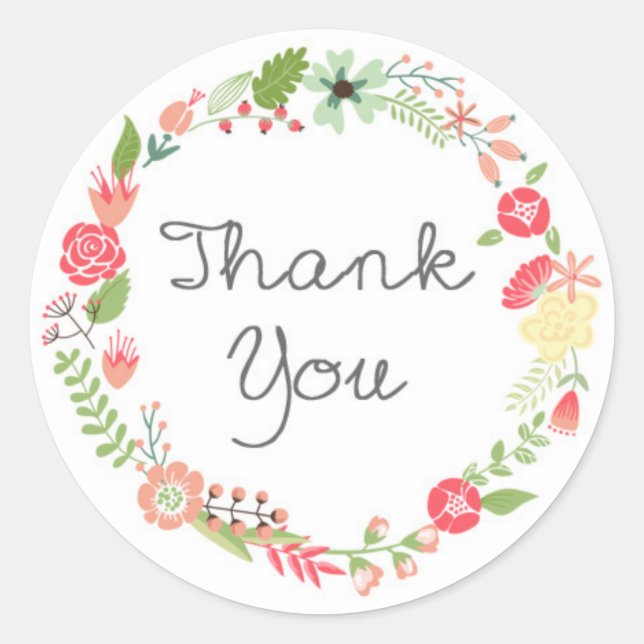 Pretty Floral Wreath Thank You Sticker (Front)