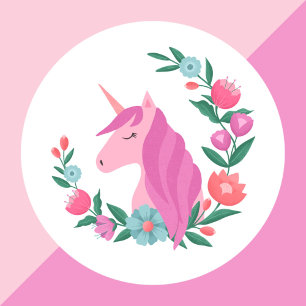 Pretty Floral Wreath Unicorn Girls Classic Round Sticker