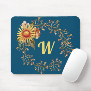 Pretty Floral Yellow Sunflower Wreath Mouse Pad
