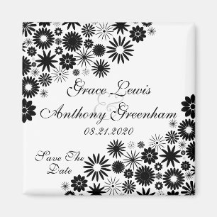 Pretty Florals Black Save The Date Magnet