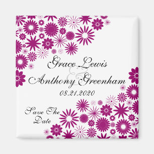 Pretty Florals Dark Fuchsia Save The Date Magnet