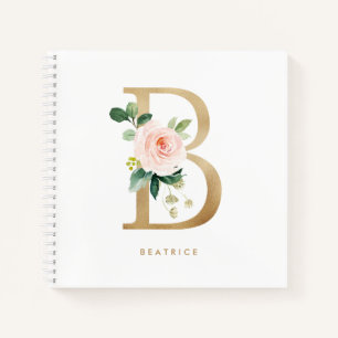 Pretty Florals Faux Gold Foil Letter B Monogram Notebook