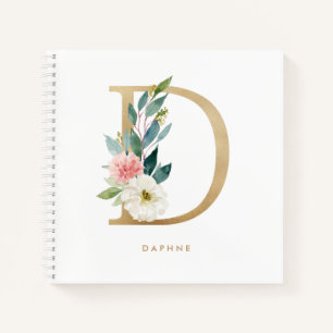 Pretty Florals Faux Gold Foil Letter D Monogram Notebook