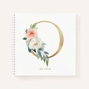 Pretty Florals Faux Gold Foil Letter O Monogram  Notebook