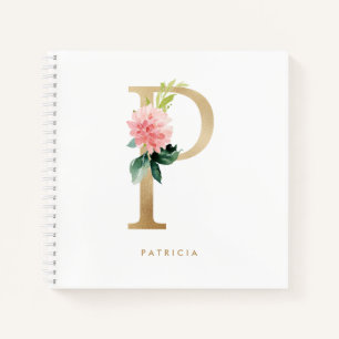 Pretty Florals Faux Gold Foil Letter P Monogram  Notebook
