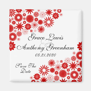 Pretty Florals Red Save The Date Magnet