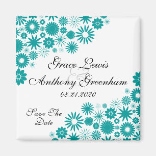 Pretty Florals Teal Save The Date Magnet