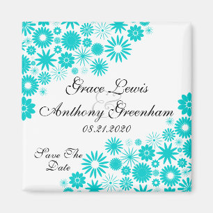 Pretty Florals Turquoise Save The Date Magnet