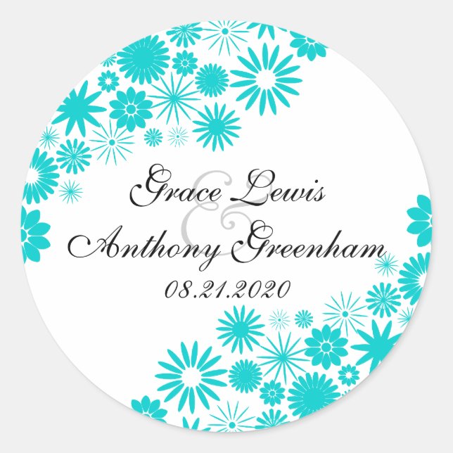 Pretty Florals Turquoise Stickers (Front)