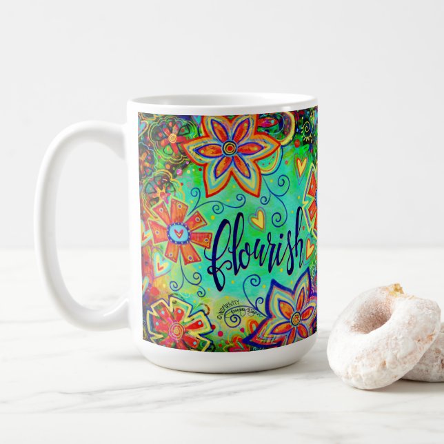 Pretty Flourish Floral Inspirational Girly Coffee Mug (With Donut)