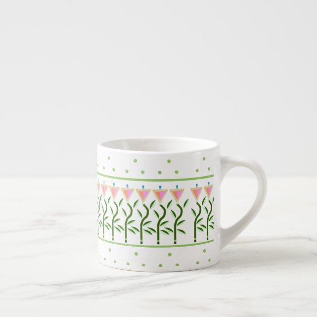 Pretty flower art border of stylised tulips espresso cup (Right)