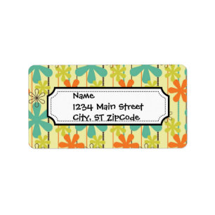 Pretty Flower Beads Art Blue Orange Green Brown Label