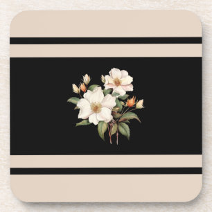 Pretty flower beige and black Victorian Coaster
