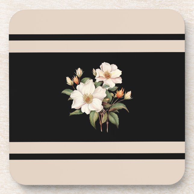 Pretty flower beige and black Victorian Coaster (Front)