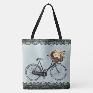 pretty flower bike mint green tote bag