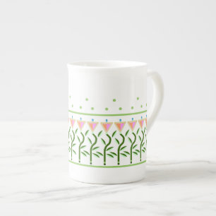 Pretty flower border of tulips bone china mug