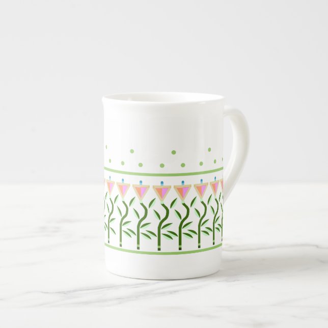 Pretty flower border of tulips bone china mug (Front Right)