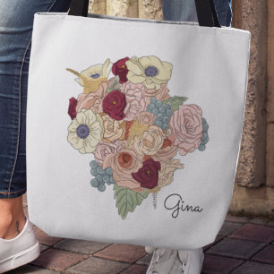 Pretty Flower Bouquet Crossbody Tote Bag