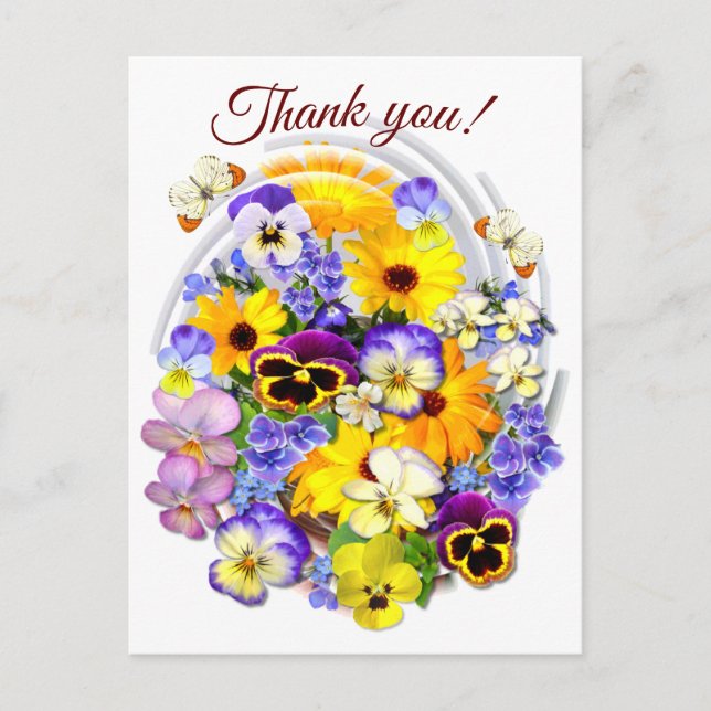 Pretty Flower Bouquet Custom Text Thank You   Postcard (Front)