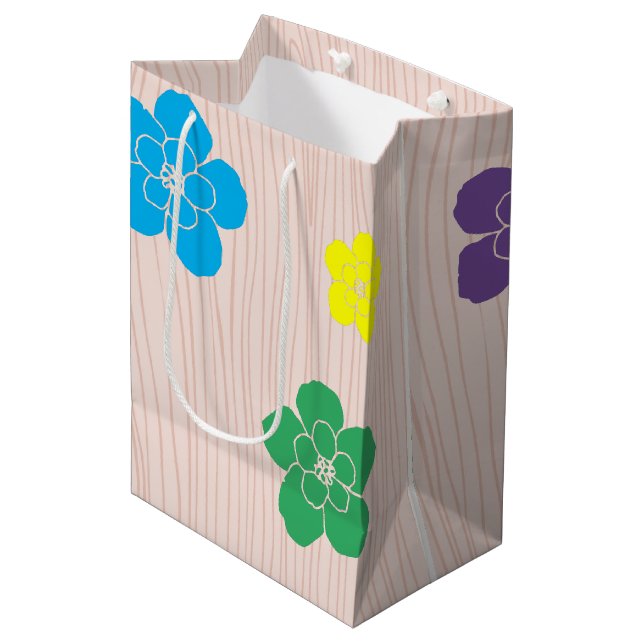 Pretty Flower Cutouts on Woodgrain Backdrop Medium Gift Bag (Front Angled)