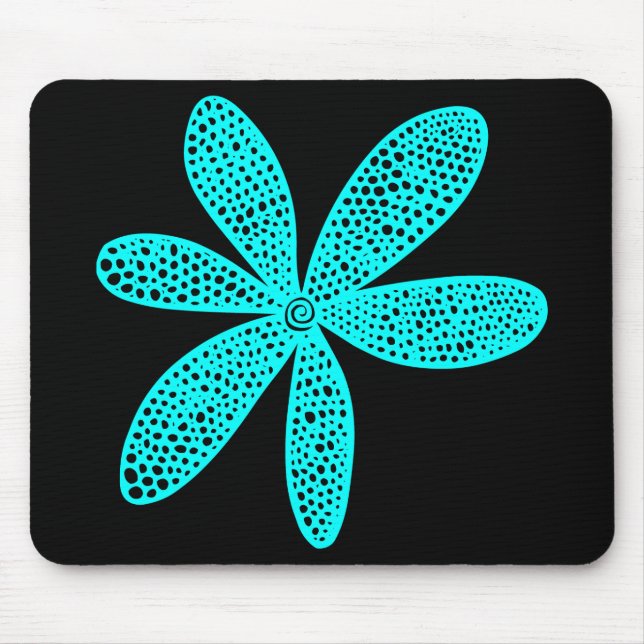 Pretty Flower Cyan on Black Mouse Pad (Front)