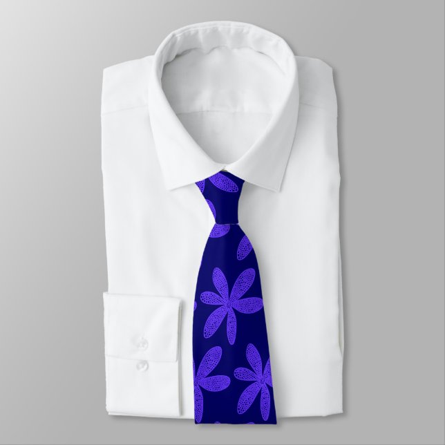 Pretty Flower - Deep Azure on Deep Navy Blue Tie (Tied)
