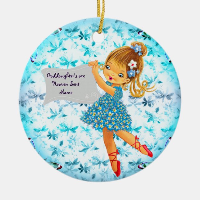 Pretty Flower Fairy Goddaughter Gift Personalised Ceramic Ornament (Front)