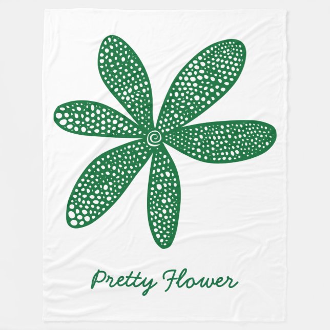Pretty Flower - Forest Green on White Fleece Blanket (Front)