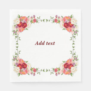 Pretty Flower Frame Template, Customisable, Napkin