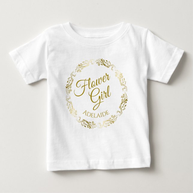 Pretty Flower Girl Gold Filigree Wedding Toddler Baby T-Shirt (Front)