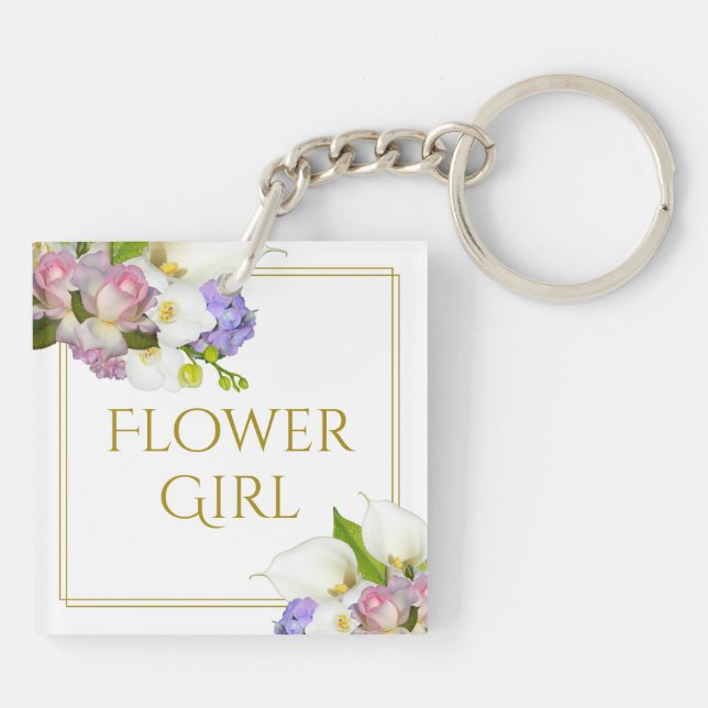 Pretty Flower Girl Spring Flowers Wedding Key Ring (Back)