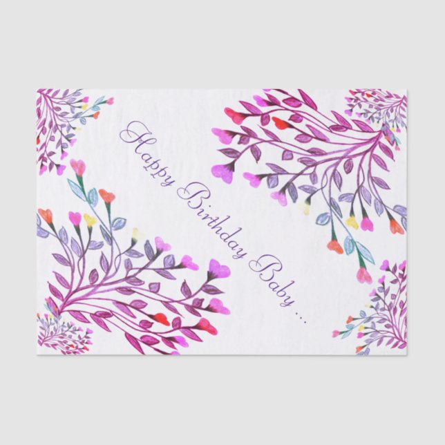 Pretty Flower Heart Birthday Tissue Paper (Front)