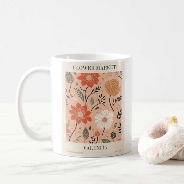 Pretty Flower Market Design Coffee Mug (With Donut)