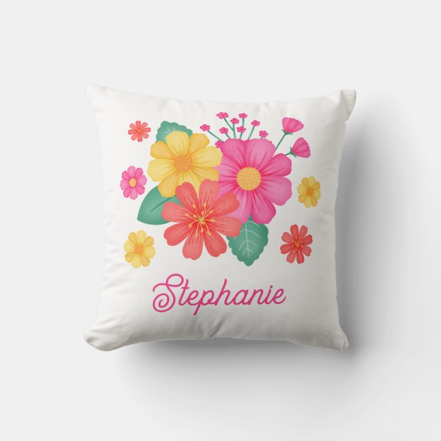 Pretty Flower Monogram Name Modern Botanical Cushion (Front)