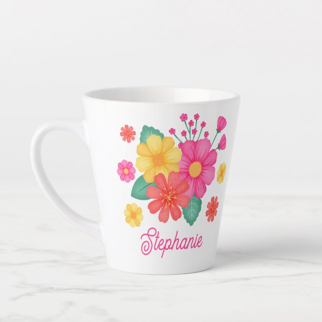 Pretty Flower Monogram Name Modern Botanical Latte Mug (Left)