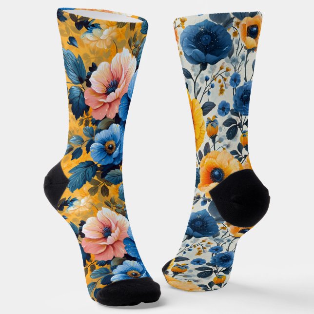 Pretty Flower Patterns Odd Mismatched  Socks (Angled)