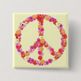 Pretty Flower Peace Sign 15 Cm Square Badge