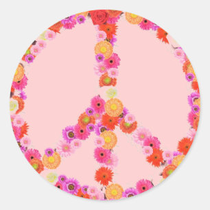 Pretty Flower Peace Sign Classic Round Sticker