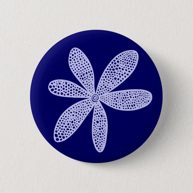 Pretty Flower - Powder Blue on Deep Navy 6 Cm Round Badge (Front)