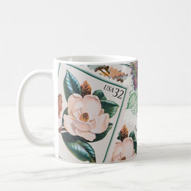 Pretty flower stamp collection coffee mug (Left)