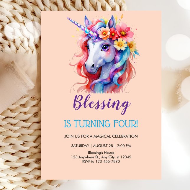 Pretty flower unicorn birthday invitation (Creator Uploaded)